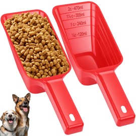 Aosnare 2 Cup Dog Food Scoop(2 Pack), Plastic Pet Food Scoop with Measuring Lines for Accurate Pet Food Portions,Dishwasher Safe (Red)