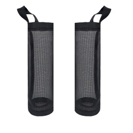 QUUPY 2Pcs Carrier Bag Storage Holder Mesh Hanging Storage Bags Dispenser Plastic Shopping Holder for Home Kitchen Laundry Bathroom Coat Cupboard(Black)
