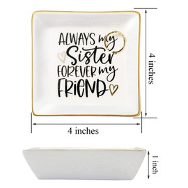 JoycuFF Trinket Dishes for Jewelry Sister Birthday Christmas Gift Jewelry Tray for Rings Necklaces Bracelets Earrings Always My Sister Forever My Friend