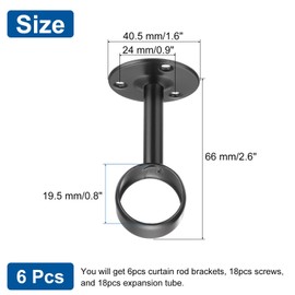 uxcell 6 Pcs Curtain Rod Brackets 5/7"(19mm) Stainless Steel Ceiling Curtain Mount Holder Closet Rod End Support Curtain Rod Flange Pole Socket with Matching Screws, Black