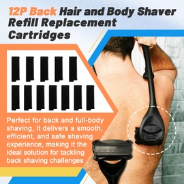 12 PCS Back Hair and Body Shaver Refill Replacement Cartridges, 2.0 Back Hair And Body Shaver Blades for Man, Wet or Dry Disposable Razor Blades
