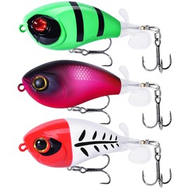 Suiggozee Topwater Fishing Lures with BKK Hooks – Floating High-Speed Propeller Spinner Bait for Bass, Trout, and Pike in Freshwater & Saltwater – Great Fishing Gift for Men (A3-3PCS,2.5in,0.4oz)