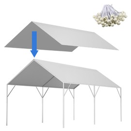 Canopy Replacement Cover for 12' x 20' Carport Frame, 200G Heavy Duty Replacement Top Cover for Car Garage, Waterproof & UV Protected Tarp with 50 Ball Bungees (Only Cover, Frame Not Included), White