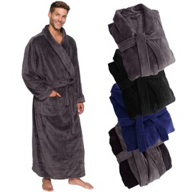 Ross Michaels Mens Robe Collar Sherpa Big and Tall - Long Plush Spa Bath Robe with Pockets - Gifts Men
