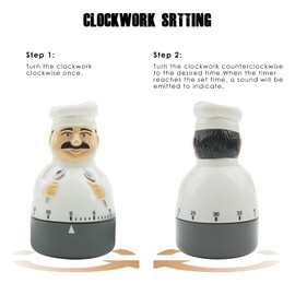 Taikemeti Kitchen Mechanical Timer - 1-60 Minute Countdown, Cute Chef Style, No Battery Needed for Multi-Scene Use