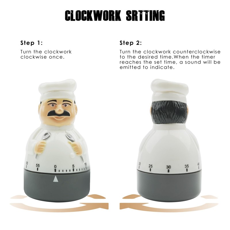 Taikemeti Kitchen Mechanical Timer - 1-60 Minute Countdown, Cute Chef