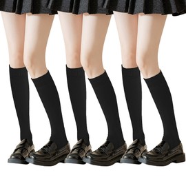 Seamless Knee High Socks Women Casual Cotton Roller Skate Socks Tube Athletic Socks 6-9 Knit Knee Stockings 3 Pairs (Black)