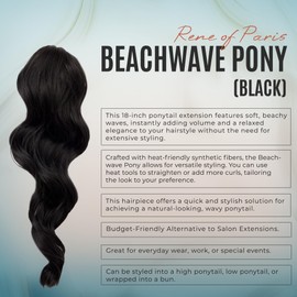 Beachwave Pony Tail Hair Extensions Synthetic Ready to Wear by Rene of Paris - Black