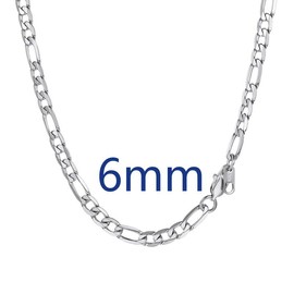 PROSTEEL Smooth Figaro Chain Necklace Stainless Steel Chains Length 14-30 Inches Width 4mm-13mm Hip Hop Jewelry Unisex For Men Women Gift Box - Style: 6mm-Steel, Length: 14"-36 cm (Women's Choker Length)