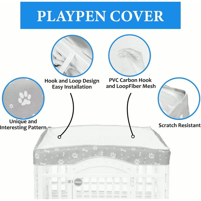 Dog Playpen Bottom Pad and Mesh Top Cover fit 36"