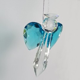 Rainbow crystal Aquamarine Guardian Angel Crystal Suncatcher, Hand Made 2.83 inch Long, Window, Flower, Car, Home Decor, Chakra Crystal Ornament, Rainbow Maker, Protection Angel… (63Aquamarine… (BIG, Aqua)