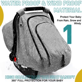 Baby Car Seat Cover for Babies,Waterproof Baby Car Seat Cover for Boys & Girls,Infant Car Seat Cover Canopy for Girls,Windproof Car Seat Canopy for Boys, Keeps Babies Warm and Cozy (Gray)