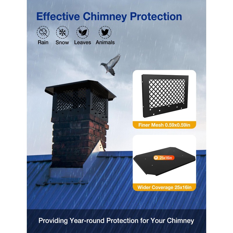 Hahaemall Chimney Cap, 10" x 19" Chimney Cover, Chimney Rain