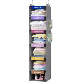 VERONLY Weekly Hanging Closet Organizer for Kids, 6-Shelf Clothes Storage with Labeled Days of The Week Monday Through Friday, Weekday and Weekend, Days of The Week Clothes Organizer