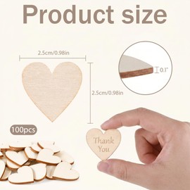 100 Pcs 1" Wooden Hearts for Crafts, DIY Ornaments, Hanging Decorations