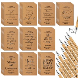 Fuutreo 300 Pcs Christian Gift Bible Verse Prayer Journals Bible Pens Inspirational Religious Notebook Mini Scripture Pocket Notepad for Church Sunday School Teacher Appreciation (Classic Style)