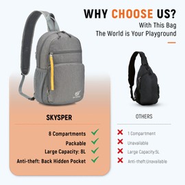SKYSPER One Strap Backpack Sling Crossbody Bag - Lightweight Chest Shoulder Cross Body Bag Travel Hiking Casual Daypack for Women Men