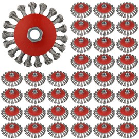 Rocaris 36 Pack 4 Inch Wire Wheel for 4 1/2 Angle Grinder, Twist Knotted Wire Wheel Brush with 5/8" Thread Arbor for Heavy-Duty Conditioning Removing Rust