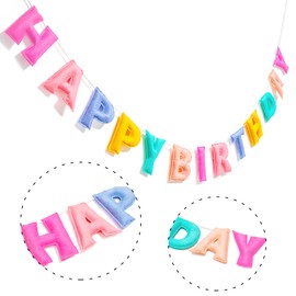 Pre-Strung Handmade Felt Pastel Happy Birthday Banner& Sign, Macaron Birthday Decorations Reusable Rainbow Birthday Garland for Kids Women Men Girl Boy Party Supplies Backdrop Decor Photo Booth Props