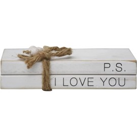 Faux Book Stack Decorative Sign with Sayings-P.S.I Love You,Farmhouse Small Home Decor Tied with Twine and Beads,for Tray, CoffeColor: Happy Family