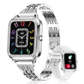 Smart Watch for Women（Make Calls/Answer with Diamond Dial& Strap,1.59" HD Screen with All Day Health Monitor for BP/Sleep Monitor,IP67 Waterproof for Fitness Tracker SmartWatches.(Sliver+White),Gifts