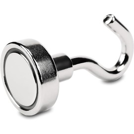 Sensei Neodymium Magnets with Hooks, Diameter 16 x Height 35 mm, Very Strong Magnetic Hooks, 8 kg Load Capacity, Pack of 8