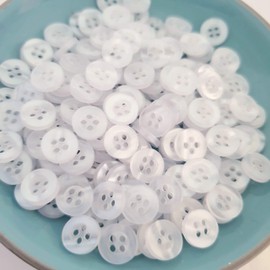 MajorCrafts 120pcs 9mm Clear White Pearlescent 4 Holes Small Round Resin Sewing Buttons Craft Embellishments