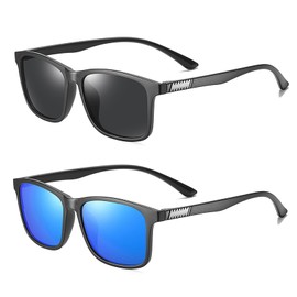 NIBOSI Polarised Sunglasses for Men and Women, Classic Elegant Vintage Rectangle Frame, HD Pilot Lenses, Fashionable Sunglasses for Driving, Golf, Fishing, Travel, Outdoor, B01-black+dark blue