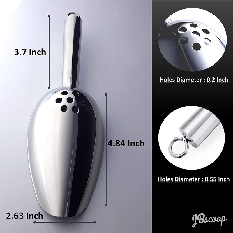 JBscoop Ice Scoop with Holes. Stainless Steel Ice Scoop with
