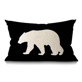 Smooffly Throw Pillow Case Black Background Bear Cotton Linen Throw Lumbar Waist Pillow Case Cushion Cover Home Office Decorative Rectangle 12 X 20 Inches