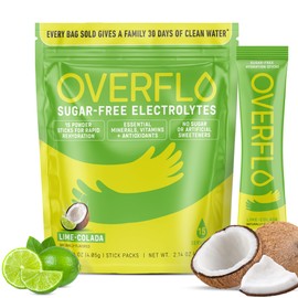 Overflo Paquetes de electrolitos en polvo mezcla de hidratación sin azúcar con agua de coco, magnesio y potasio electrolitos limpios instantáneos...  