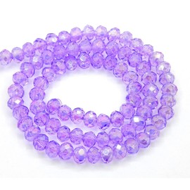 Perlin Pack of 65 Czech Bohemian Crystal Beads, 8 x 6 mm, Czech Beads, CZ Glass Faceted Rondelle Beads (Light Purple AB)
