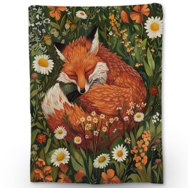 Ti Caldi Hand Drawn Fox Blanket, Soft Fuzzy Lightweight Animal Flannel Throw Blanket Perfect for Couch, Bed, Travel & Outdoor Use, Warm Cozy Decor Blankets for Adults Kids Women Girls 60×50 in
