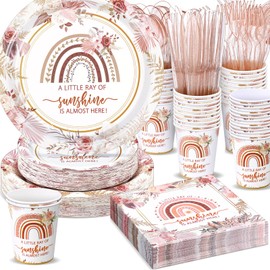 Ziliny 350 Pcs Baby Shower Party Supplies Baby Shower Party Decoration Pumpkin Rainbow Butterfly Tableware Set Disposable Plates Napkins Paper Cup Plastic Cutlery Serves 50(Boho,Classic Color)