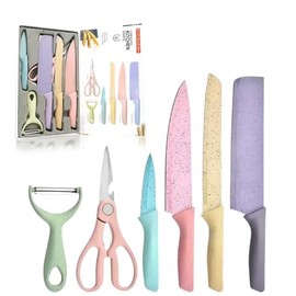Generic Colorful Kitchen Knife Set of 6 Pc, High Carbon Stainless Steel Knife Set, 6-piece stainless steel knife set, Essential kitchen tools, medium, pink, purple, blue, SA-432