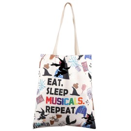 FEELMEM Wicked Musical Gift Eat Sleep Musicals Repeat Canvas Bag Musical Concert Fans Gift Broadway Tote Handbag, beige