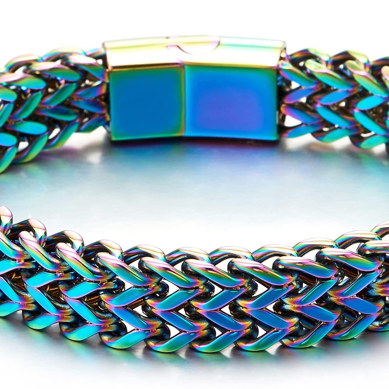 Minimalist Mens Steel Oxidized Rainbow Double Franco Link Curb Chain