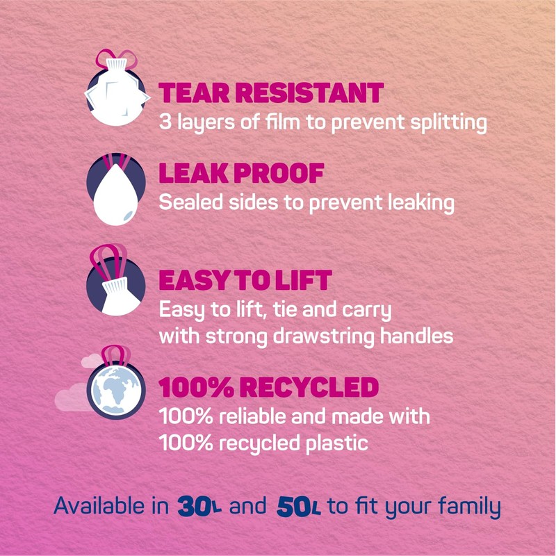 Bacofoil Elasti-Fit Bin Liners - 30L Recycled bin bags, 3