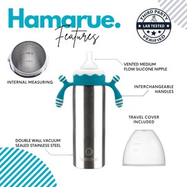 Hamarue Vaso De Acero Inoxidable 3 En 1 De Lujo Para Bebés Y Niños Pequeños | Transferencia De Líquidos Sin Plástico Tóxico | Vaso Y Biberón Con Pajita | Aislamiento A Prueba De Fugas (Verde Azulado,