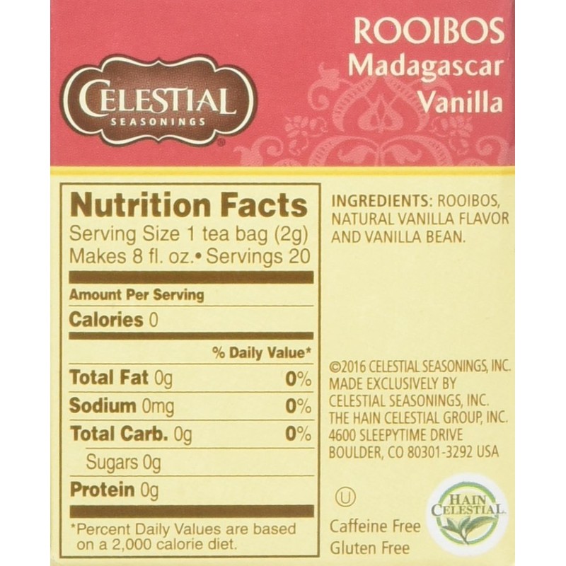 Celestial Seasonings Madagascar Vanilla Rooibos African Red Herbal Tea, 20