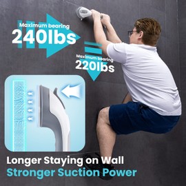 TAILI TAILI Grab Bars for Bathtubs and Showers 2 Pack Suction Grab Bar, Heavy Duty Shower Handle Removable Bath Handrails for Seniors and Elderly, Bathroom Safety Grip No Drilling Waterproof,Grey