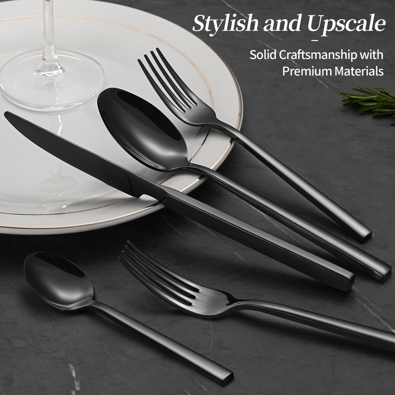 Black Silverware Set for 4, Heavy-Duty 18/0 Stainless Steel Black