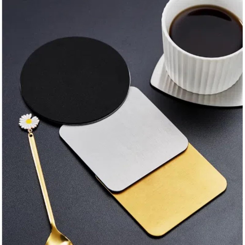 4pcs Gold Square Stainless Steel Coasters 8.5cm Heat Insulation Metal
