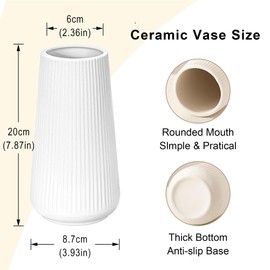 White Ceramic Vase, IGGUCEA Small Cute Flower Vase for Pampas Grass, Home, Living Room, Dining Table, Farmhouse, Office Decor, Bedroom, Table, and Kitchen Shelf