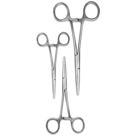 Hemostats ROCHESTER PEAN Forceps Locking Pliers Clamps Tongs Full Serrated Stainless Steel set (Straight 9,10,12 Inches 3 pcs Set)