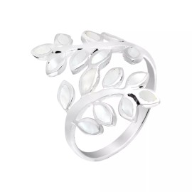 AeraVida Peaceful Olive Branch Sterling Silver White Mother of  Pearl Inlay Wrap Ring - 9