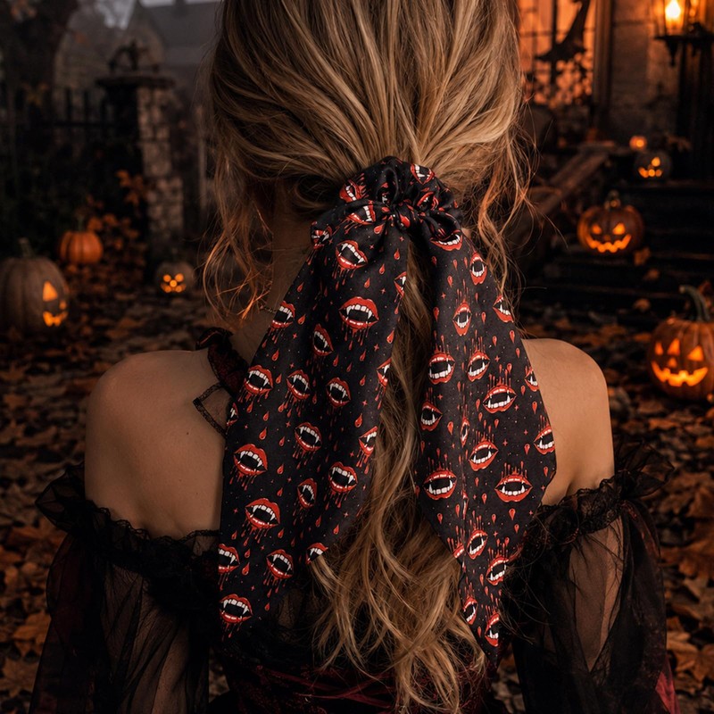 Halloween Hair Ties Elastics Hair Scrunchies 3Pcs Long Tail Bow