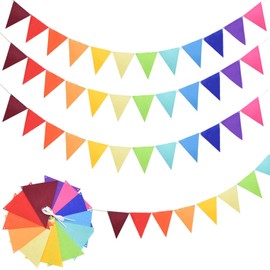 Outdoor Bunting, Felt Bunting, Rainbow Bunting, Banner, Pack of 48 Bunting, Children's Room, Rainbow Felt Bunting for Children's Room, Bunting Outdoor, Garland Birthday