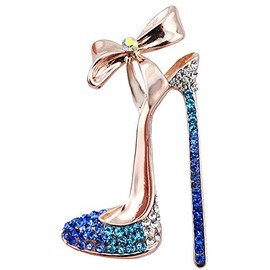 Reizteko Crystal High Heels Shoes Brooch Pins Jewelry Gift For Women Men (Gold-Toned Blue)
