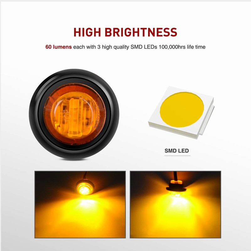 Nilight TL-03 10 PCS 3/4” Round Clearance LED Front Rear